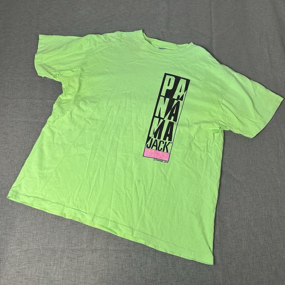 Panama Jack VTG 90s Double Sided Graphic T-Shirt Neon Green OS, Crop Fit